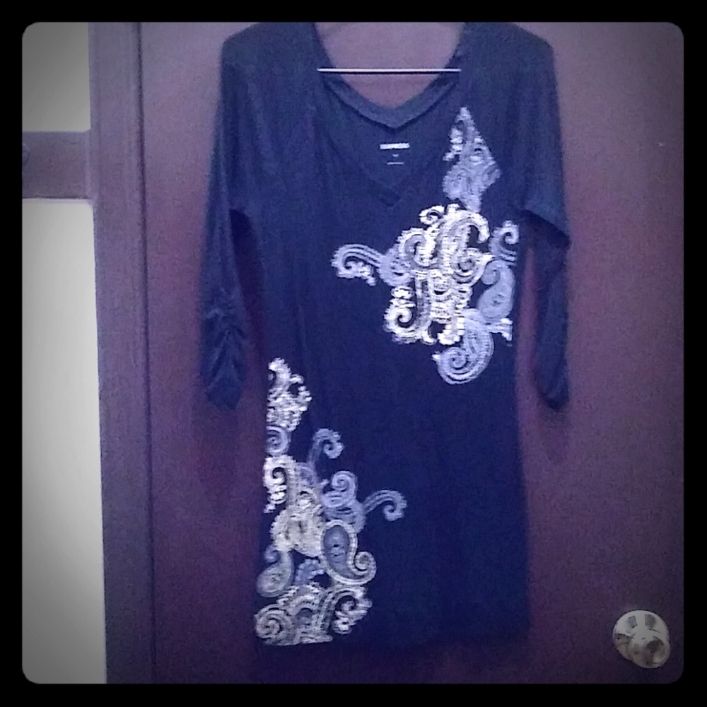 Express paisley print black dress with ruched side